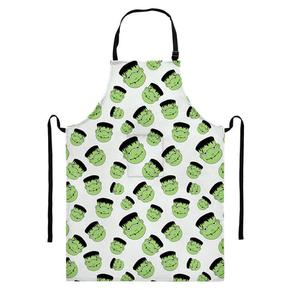 Halloween Frankenstein Pattern Print Bib Apron With Pocket