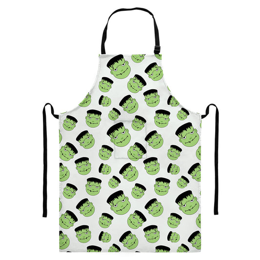 Halloween Frankenstein Pattern Print Bib Apron With Pocket