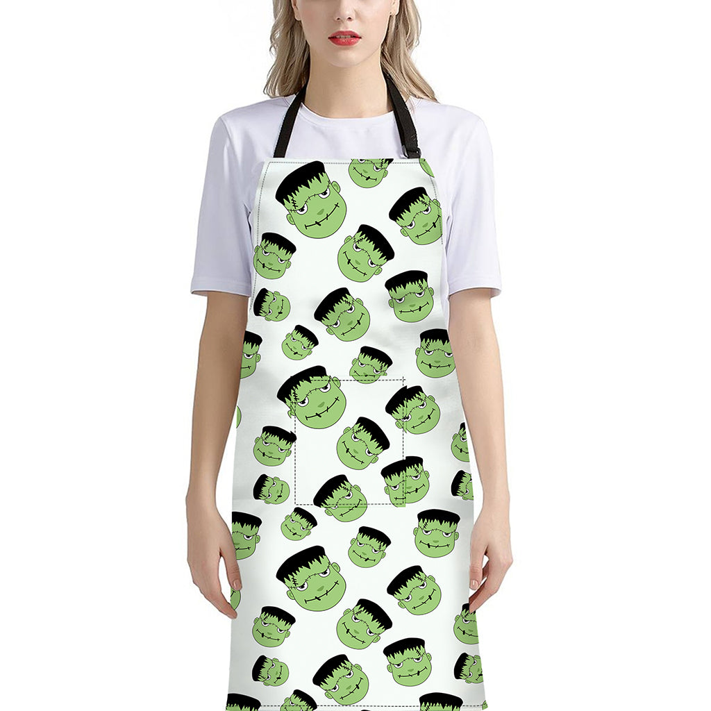 Halloween Frankenstein Pattern Print Bib Apron With Pocket