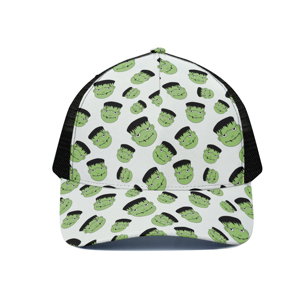 Halloween Frankenstein Pattern Print Black Mesh Trucker Cap