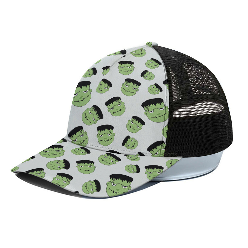 Halloween Frankenstein Pattern Print Black Mesh Trucker Cap