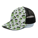 Halloween Frankenstein Pattern Print Black Mesh Trucker Cap