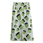 Halloween Frankenstein Pattern Print Cotton Front Slit Maxi Skirt