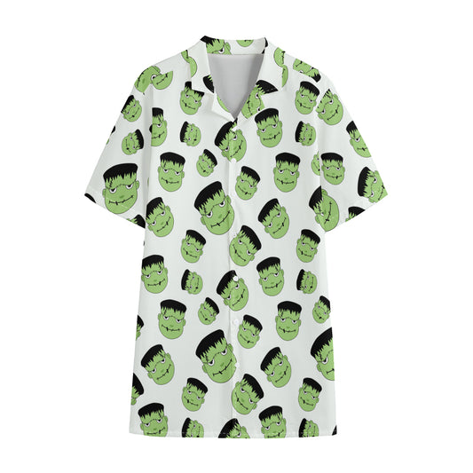 Halloween Frankenstein Pattern Print Cotton Hawaiian Shirt