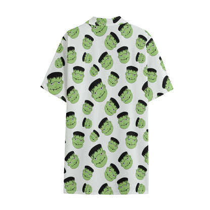 Halloween Frankenstein Pattern Print Cotton Hawaiian Shirt