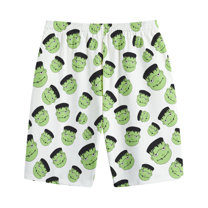 Halloween Frankenstein Pattern Print Cotton Shorts