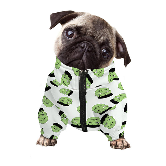 Halloween Frankenstein Pattern Print Dog Zip Up Jacket