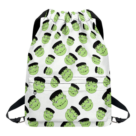 Halloween Frankenstein Pattern Print Drawstring Backpack