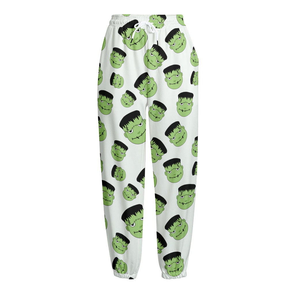 Halloween Frankenstein Pattern Print Fleece Lined Knit Pants