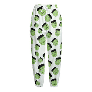 Halloween Frankenstein Pattern Print Fleece Lined Knit Pants