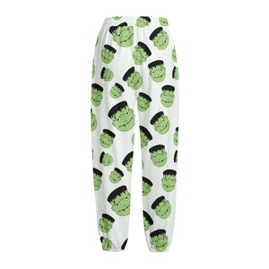 Halloween Frankenstein Pattern Print Fleece Lined Knit Pants