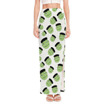 Halloween Frankenstein Pattern Print High Slit Maxi Skirt