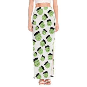 Halloween Frankenstein Pattern Print High Slit Maxi Skirt