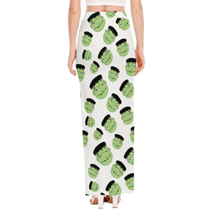 Halloween Frankenstein Pattern Print High Slit Maxi Skirt