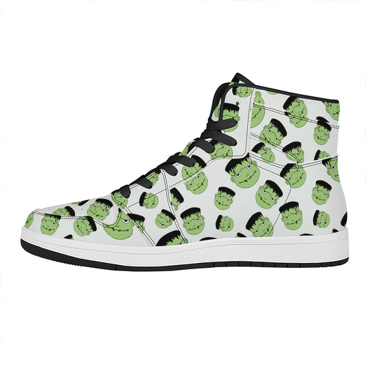Halloween Frankenstein Pattern Print High Top Leather Sneakers