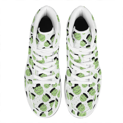 Halloween Frankenstein Pattern Print High Top Leather Sneakers