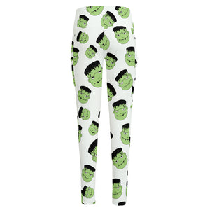 Halloween Frankenstein Pattern Print High-Waisted Pocket Leggings