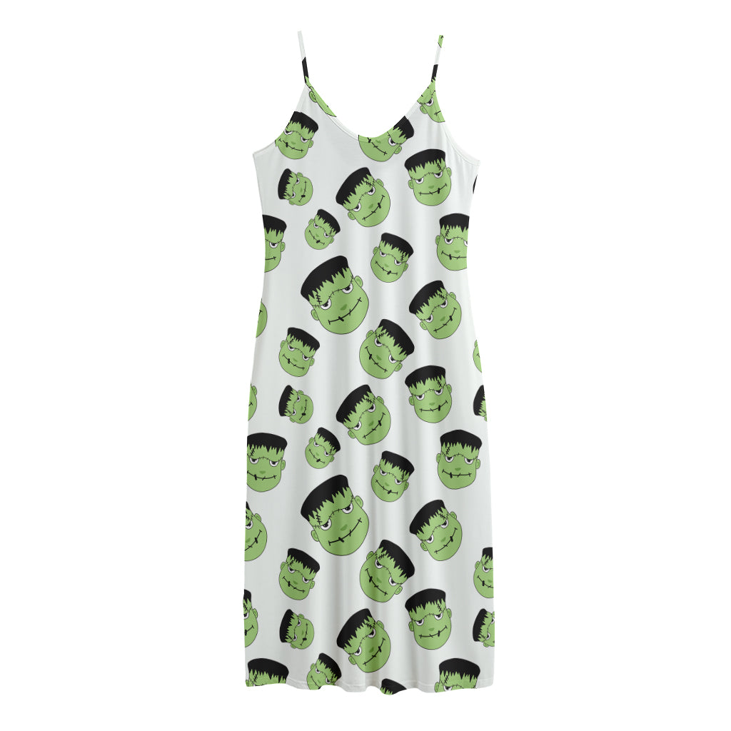 Halloween Frankenstein Pattern Print Jersey Midi Cami Dress