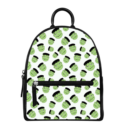 Halloween Frankenstein Pattern Print Leather Backpack