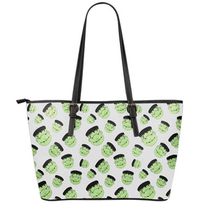 Halloween Frankenstein Pattern Print Leather Tote Bag