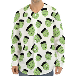 Halloween Frankenstein Pattern Print Long Sleeve Baseball Jersey