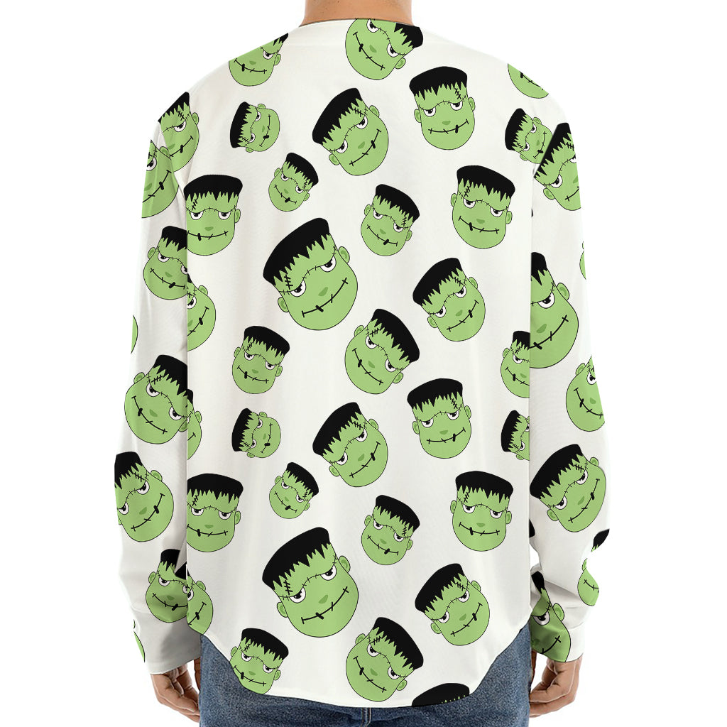 Halloween Frankenstein Pattern Print Long Sleeve Baseball Jersey