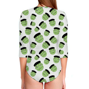 Halloween Frankenstein Pattern Print Long Sleeve Swimsuit