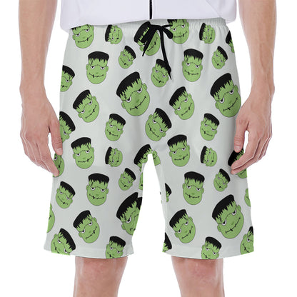 Halloween Frankenstein Pattern Print Men's Beach Shorts