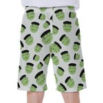 Halloween Frankenstein Pattern Print Men's Beach Shorts