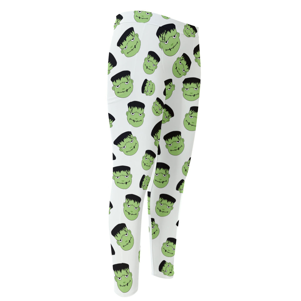 Halloween Frankenstein Pattern Print Men's Compression Pants