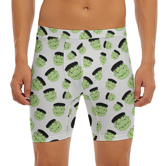 Halloween Frankenstein Pattern Print Men's Long Boxer Briefs