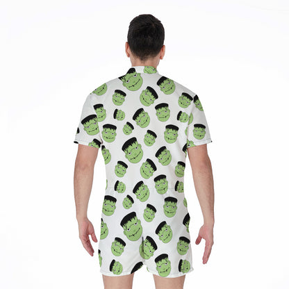 Halloween Frankenstein Pattern Print Men's Rompers