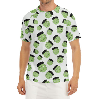 Halloween Frankenstein Pattern Print Men's Short Sleeve Rash Guard