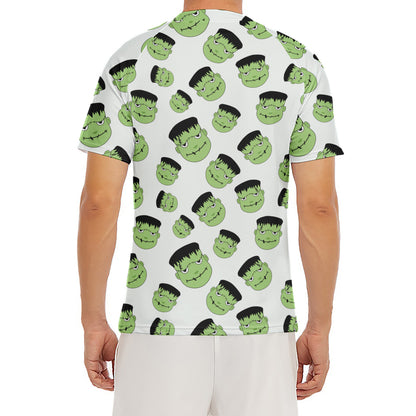 Halloween Frankenstein Pattern Print Men's Short Sleeve Rash Guard