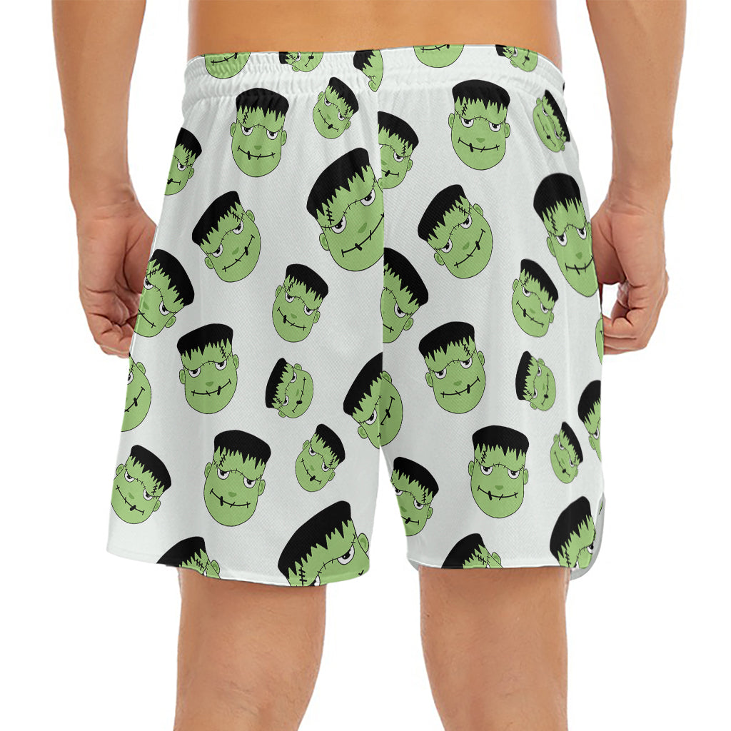 Halloween Frankenstein Pattern Print Men's Split Running Shorts