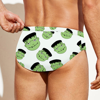 Halloween Frankenstein Pattern Print Men's Swim Briefs