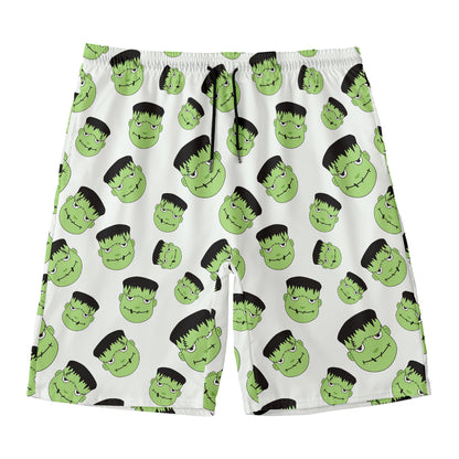Halloween Frankenstein Pattern Print Men's Swim Trunks