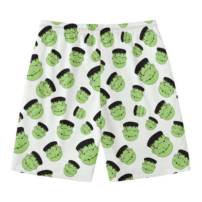 Halloween Frankenstein Pattern Print Men's Swim Trunks