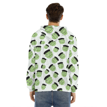 Halloween Frankenstein Pattern Print Men's Velvet Pullover Hoodie