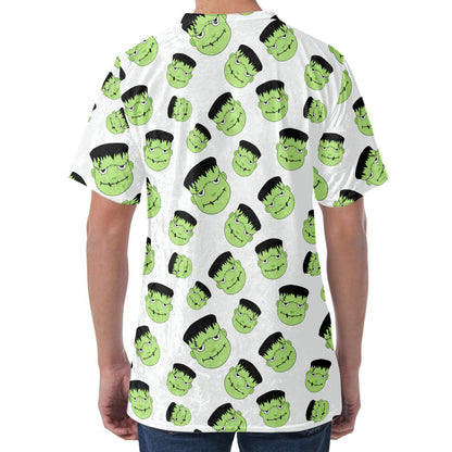 Halloween Frankenstein Pattern Print Men's Velvet T-Shirt