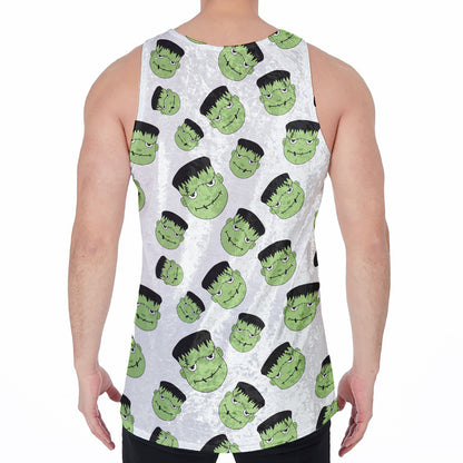 Halloween Frankenstein Pattern Print Men's Velvet Tank Top