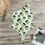 Halloween Frankenstein Pattern Print One Shoulder Bodysuit