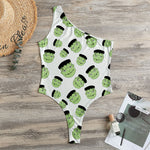 Halloween Frankenstein Pattern Print One Shoulder Bodysuit
