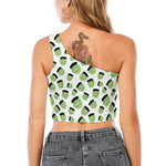 Halloween Frankenstein Pattern Print One Shoulder Crop Top