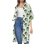 Halloween Frankenstein Pattern Print Open Front Beach Cover Up