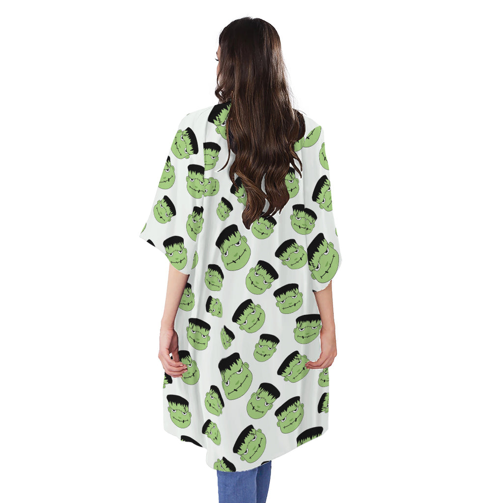 Halloween Frankenstein Pattern Print Open Front Beach Cover Up