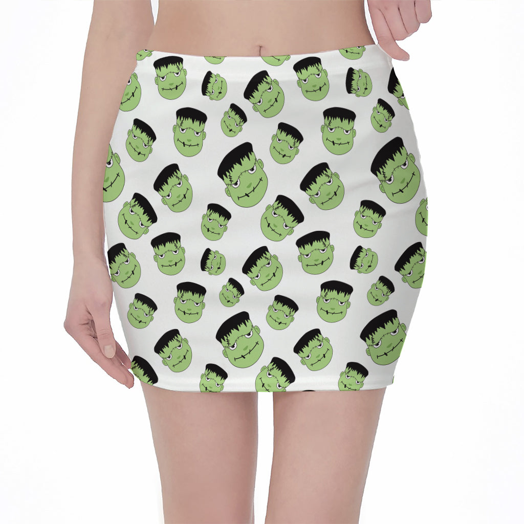 Halloween Frankenstein Pattern Print Pencil Mini Skirt