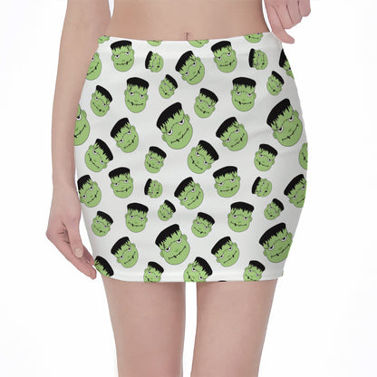 Halloween Frankenstein Pattern Print Pencil Mini Skirt