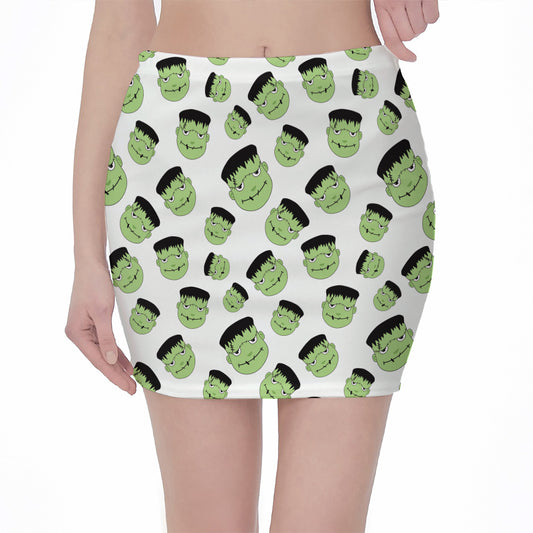 Halloween Frankenstein Pattern Print Pencil Mini Skirt