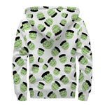 Halloween Frankenstein Pattern Print Sherpa Lined Zip Up Hoodie